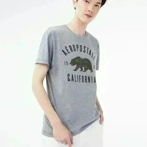 Aeropostale Cali Camo Bear Graphic Men's Tee Med Gray /Green Color Short Sleeve